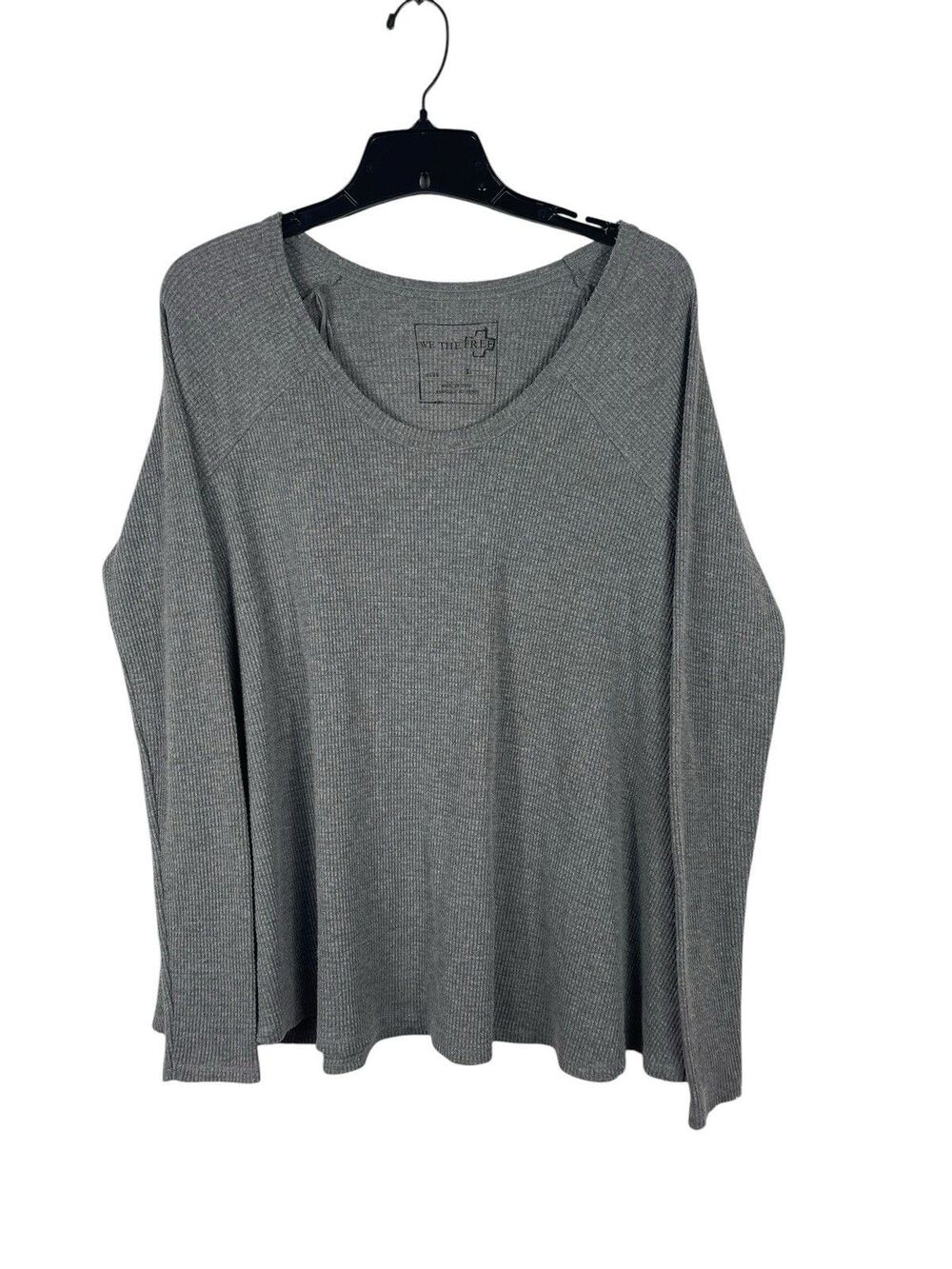 Free People We The Free Waffle Knit Thermal Top Womens L Gray Oversized Slouchy